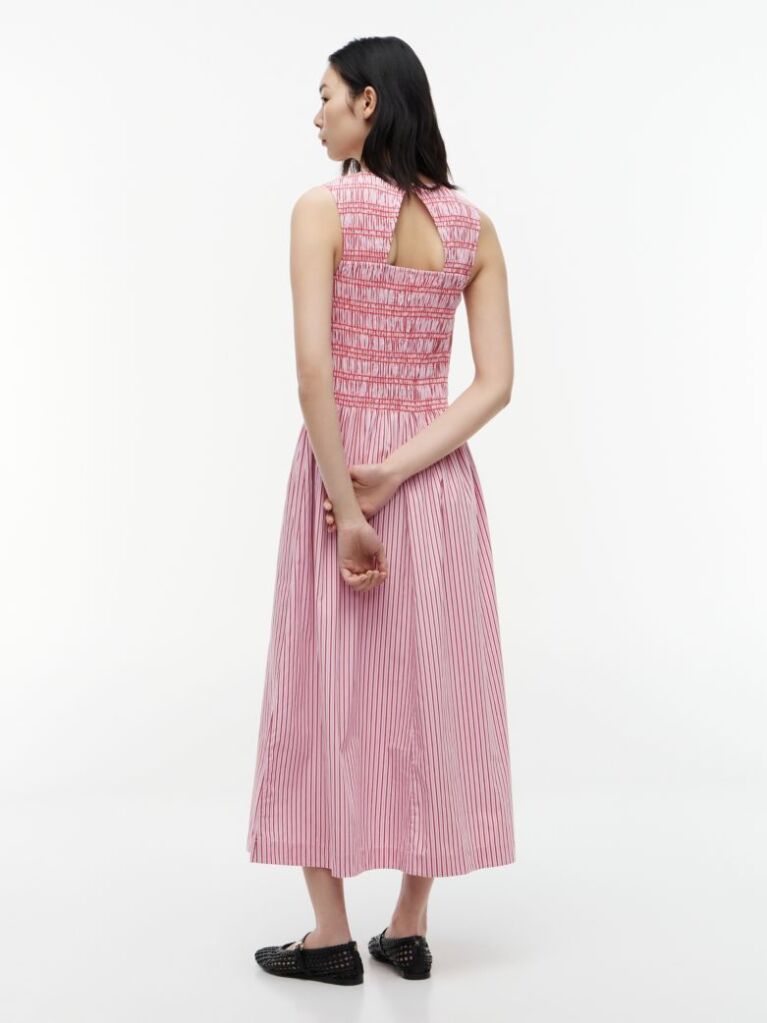 Multi Stripe Smock Sleeveless Fit And Flare Maxi Dress  Women