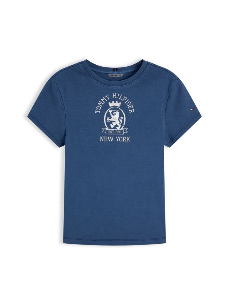 Blue Tricou Slim Washed Crest  Femei