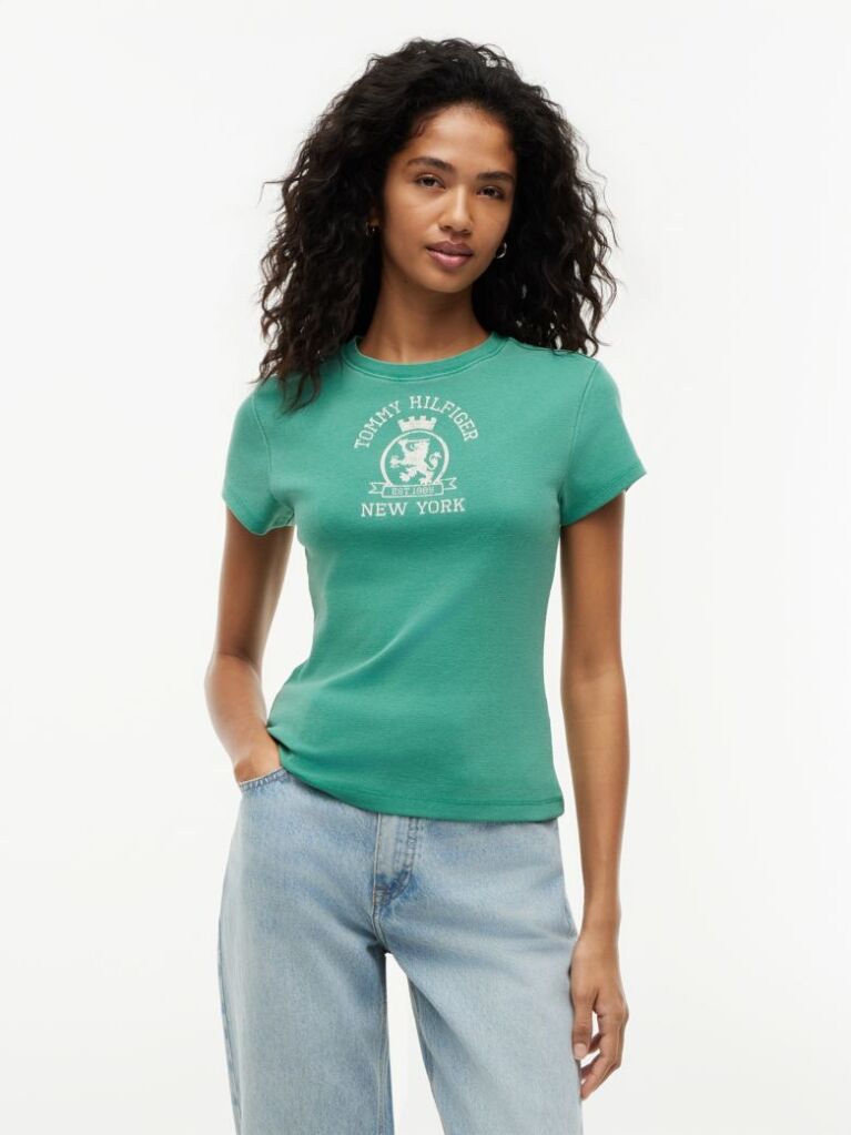 Verde Tricou Slim Washed Crest  Femei