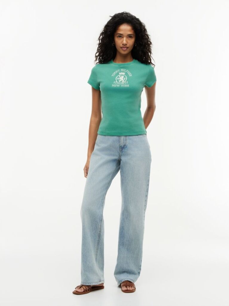 Verde Tricou Slim Washed Crest  Femei