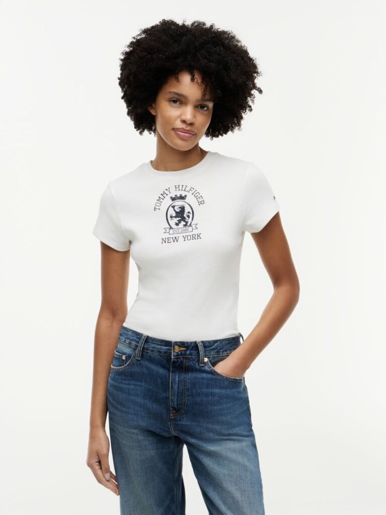 Alb Tricou Slim Washed Crest  Femei