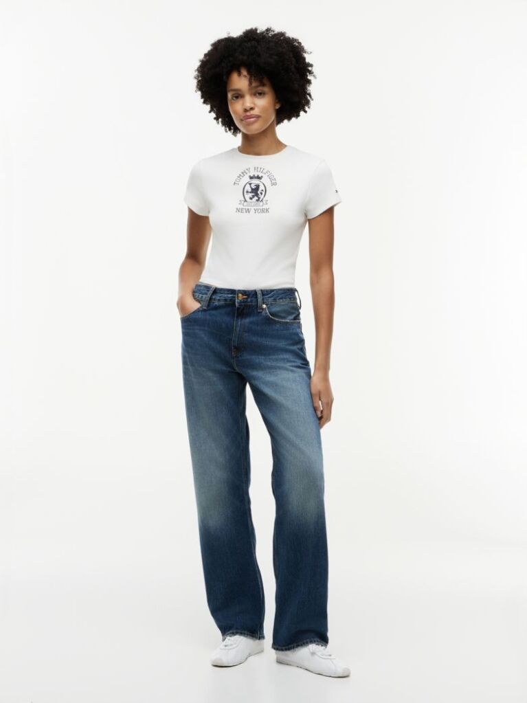 Alb Tricou Slim Washed Crest  Femei