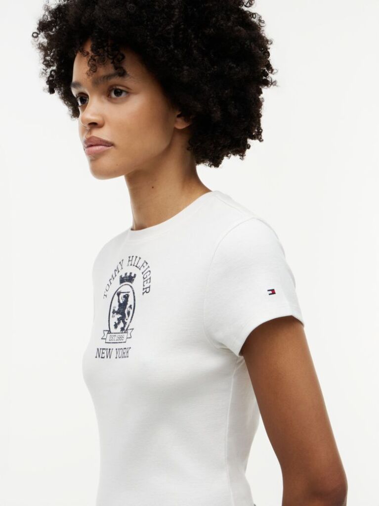 Alb Tricou Slim Washed Crest  Femei