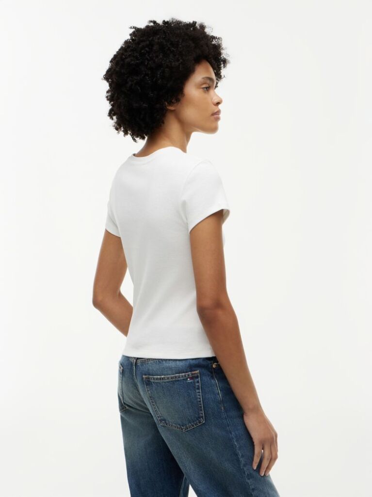 Alb Tricou Slim Washed Crest  Femei