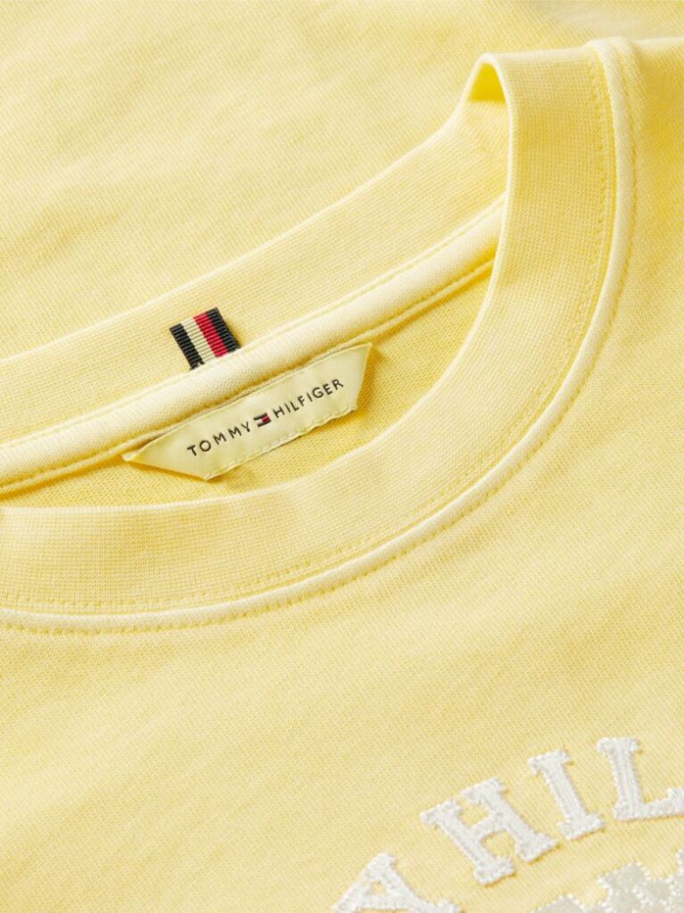 Galben Tricou Din Jersey Spalat Cu Croiala Lejera Si Broderie Pe Guler  Femei