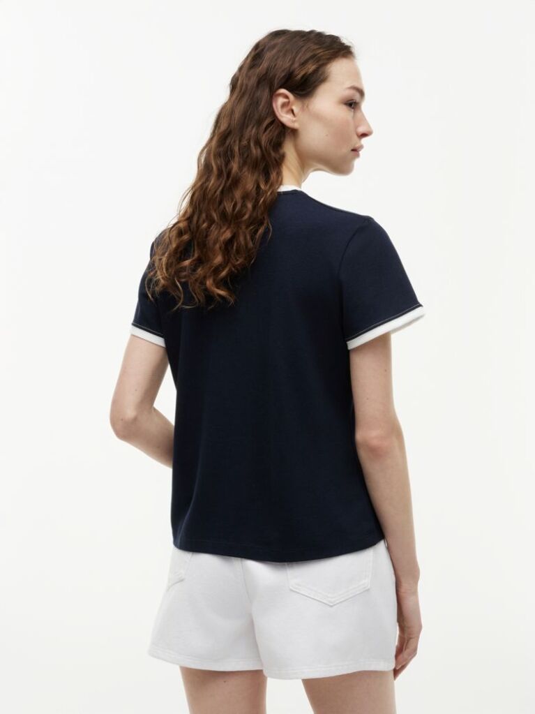 Blue Tricou Cu Guler Rotund Si Logo Brodat  Femei