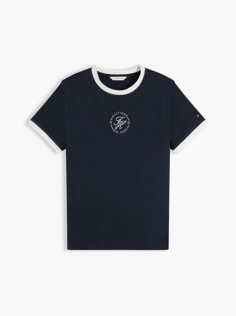 Blue Tricou Cu Guler Rotund Si Logo Brodat  Femei