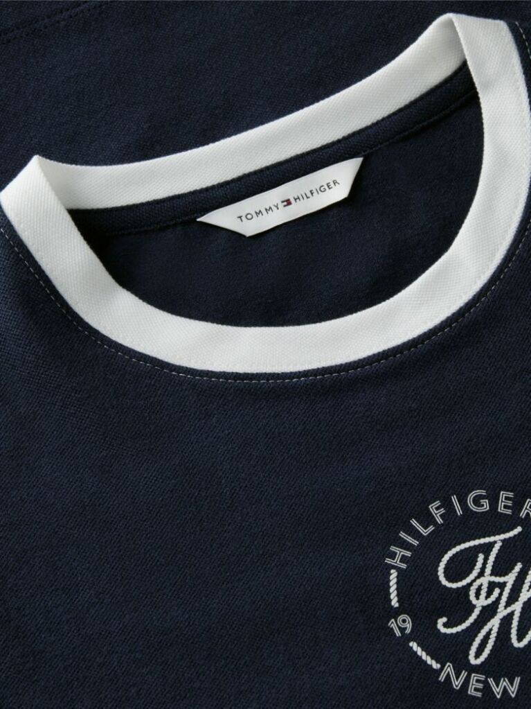 Blue Tricou Cu Guler Rotund Si Logo Brodat  Femei
