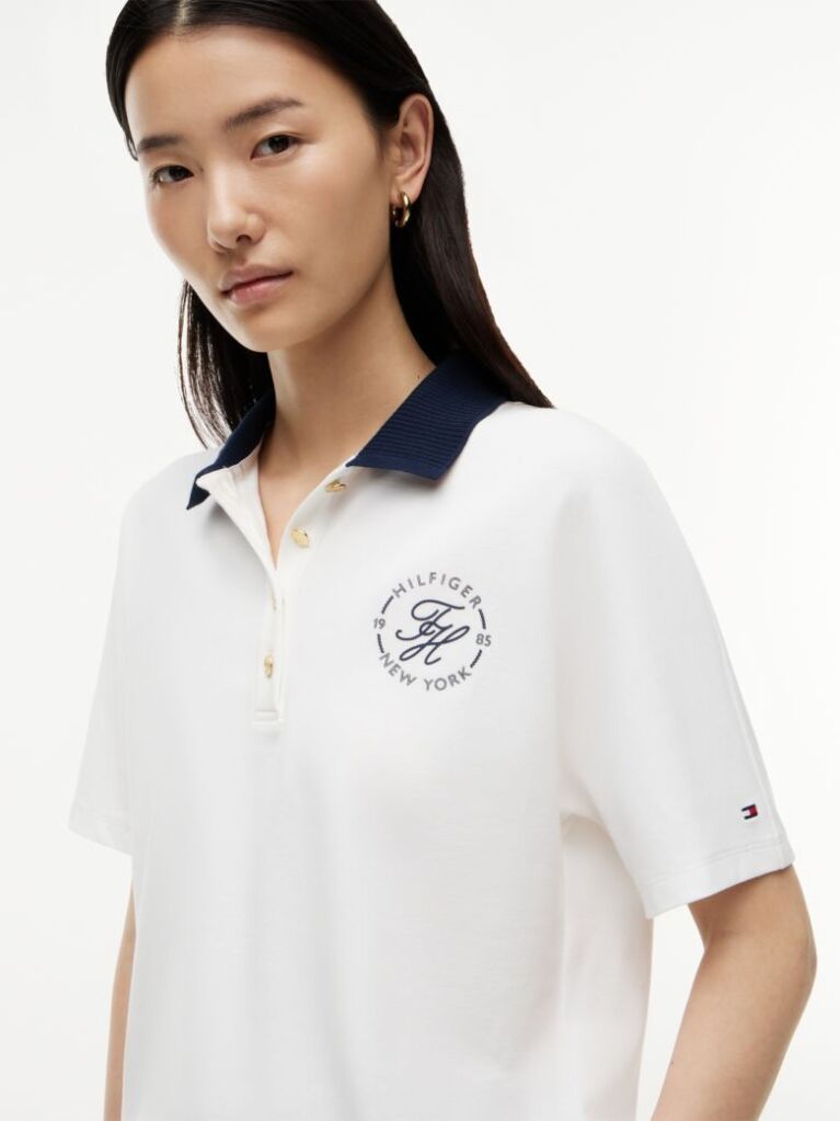 White Regular Fit Gold-Tone Button Polo Shirt  Women