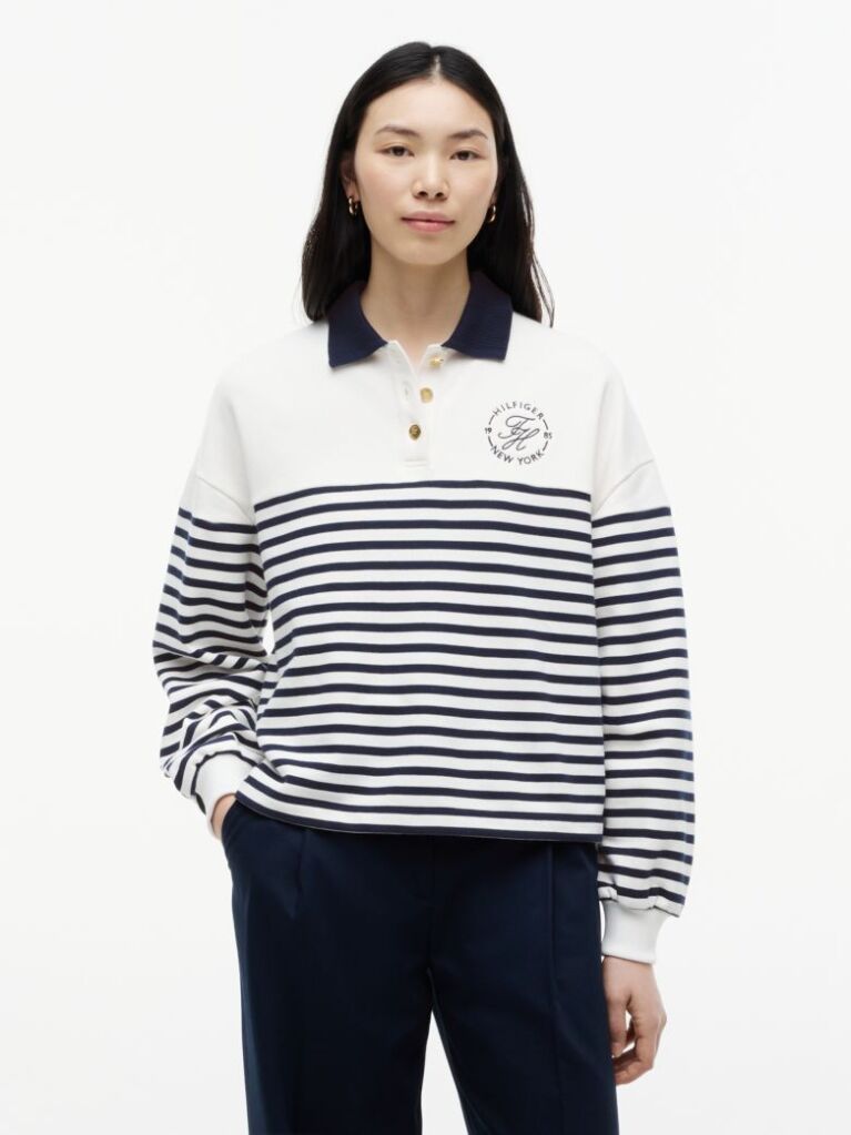 Multi Gold-Tone Button Relaxed Polo Sweatshirt  Women
