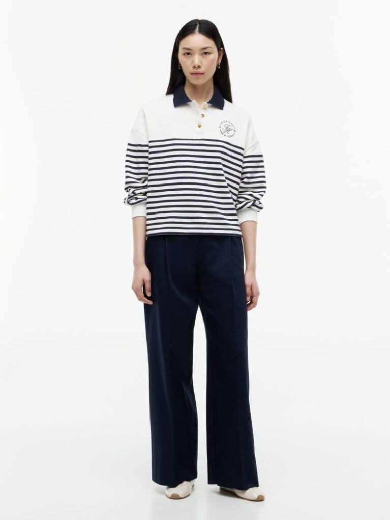 Multi Gold-Tone Button Relaxed Polo Sweatshirt  Women