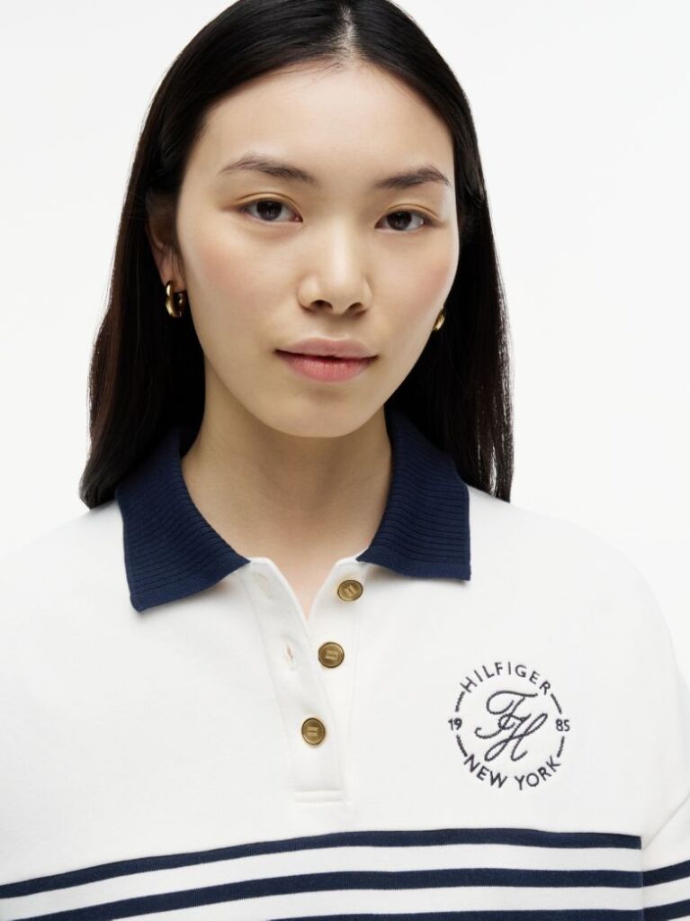 Multi Gold-Tone Button Relaxed Polo Sweatshirt  Women