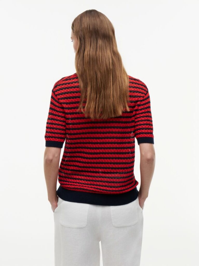 Multi Pointelle Relaxed Short Sleeve Polo Jumper  Women