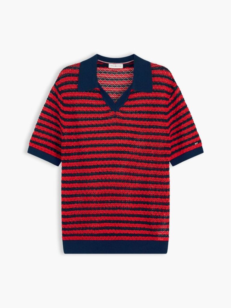 Multi Pointelle Relaxed Short Sleeve Polo Jumper  Women