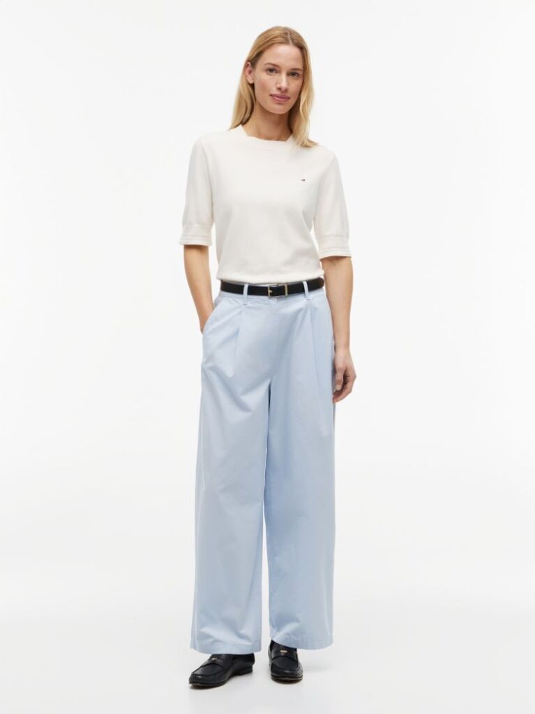 Blue Pantaloni Chino Cu Croiala Barrel Spalati  Femei
