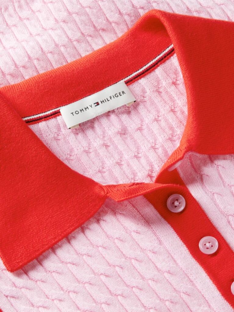 Pink Cable Knit Slim Sleeveless Polo Jumper  Women