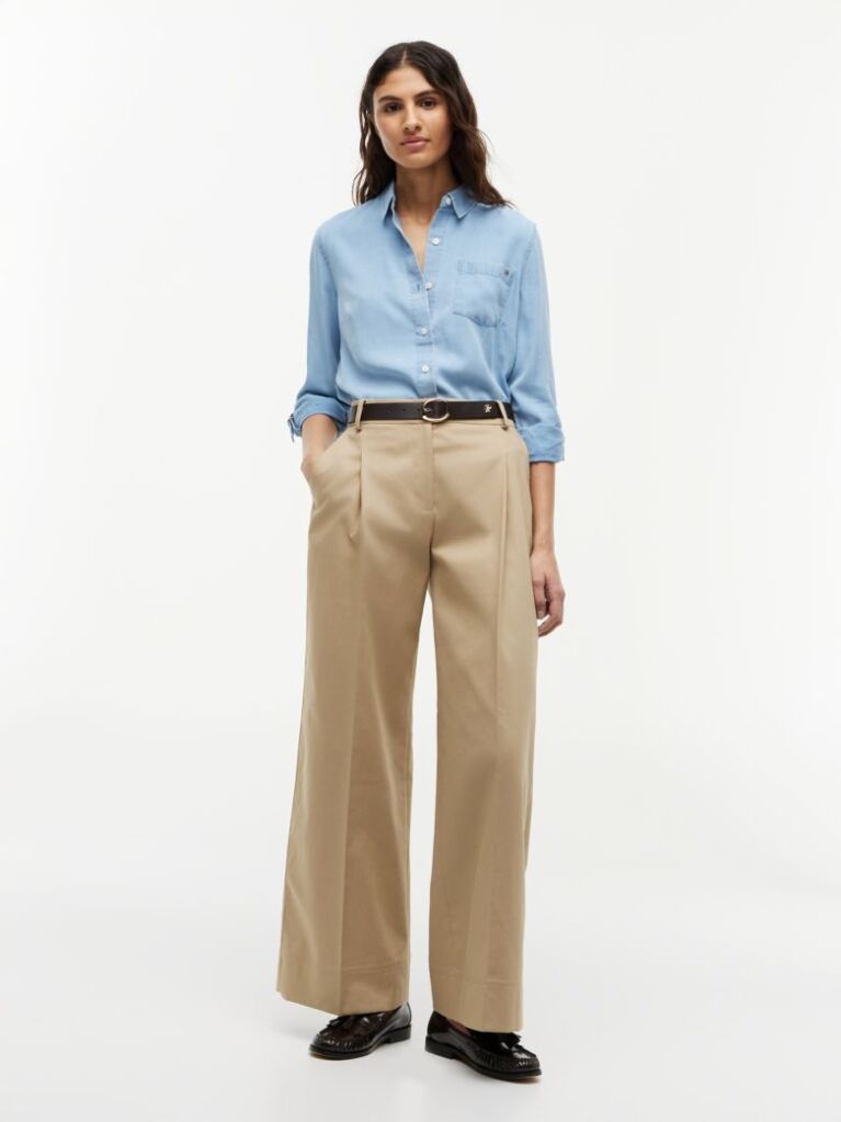Bej Pantaloni Chino Cu Croiala Larga Cu Logo Brodat  Femei