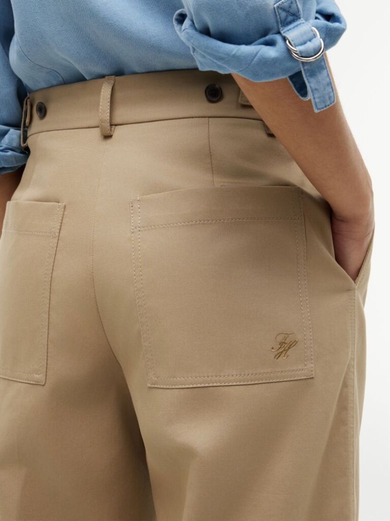 Bej Pantaloni Chino Cu Croiala Larga Cu Logo Brodat  Femei