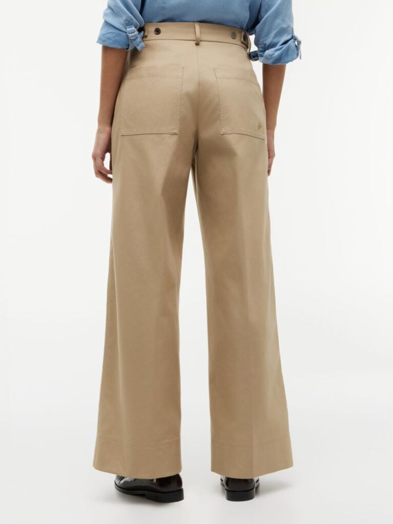 Bej Pantaloni Chino Cu Croiala Larga Cu Logo Brodat  Femei