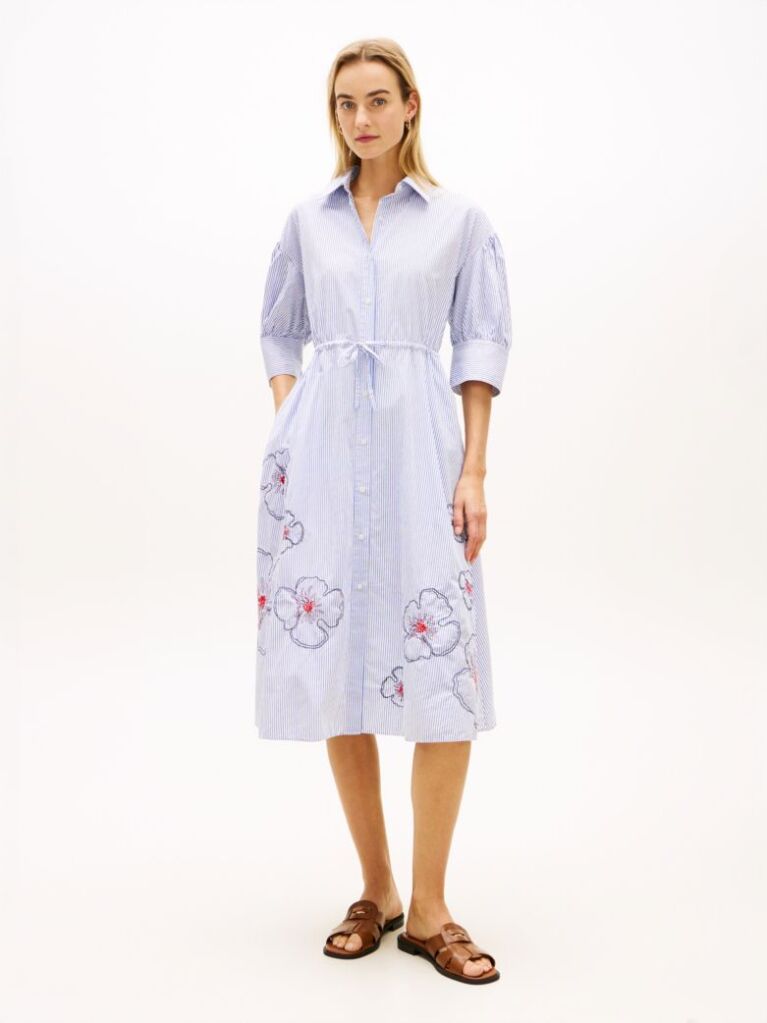 Multi Rochie Gen Camasa Midi Din Poplin Brodata  Femei