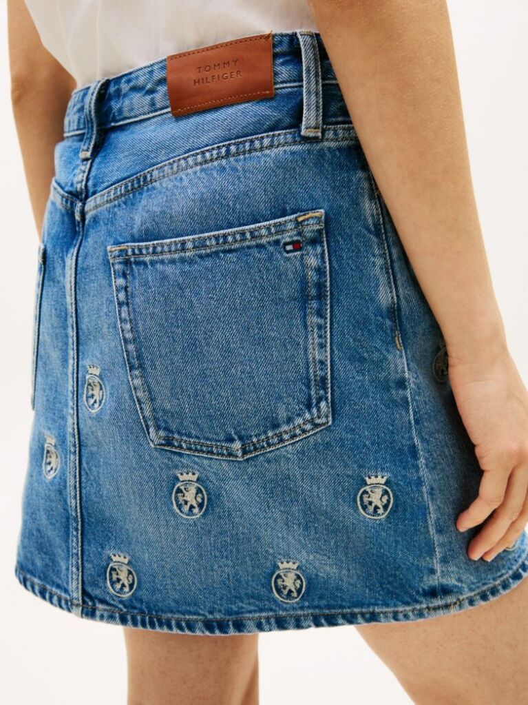Blue Fusta Mini Din Denim Cu Broderie TH Crest  Femei