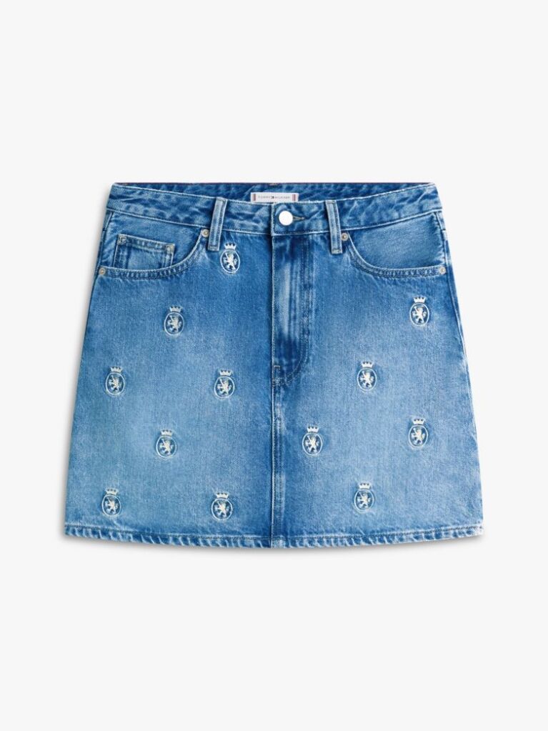 Blue Fusta Mini Din Denim Cu Broderie TH Crest  Femei
