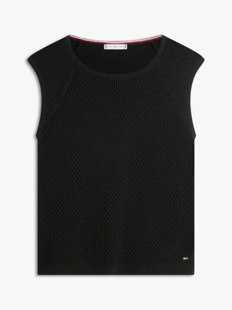 Negru Top Tricotat Crochetat Raglan Cu Maneci Scurte  Femei