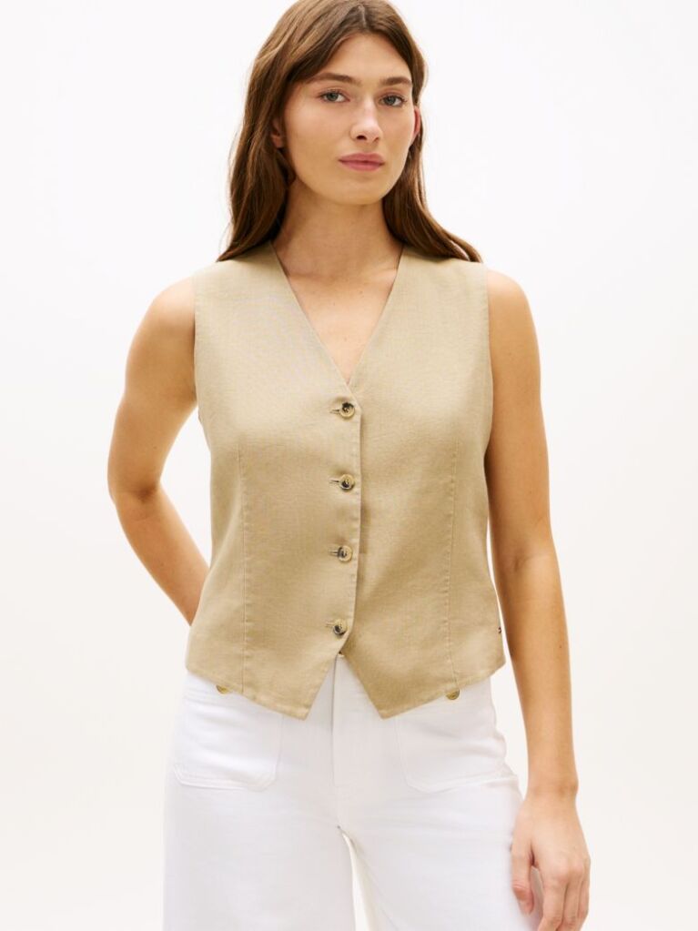 Beige Linen Blend Poplin Waistcoat  Women