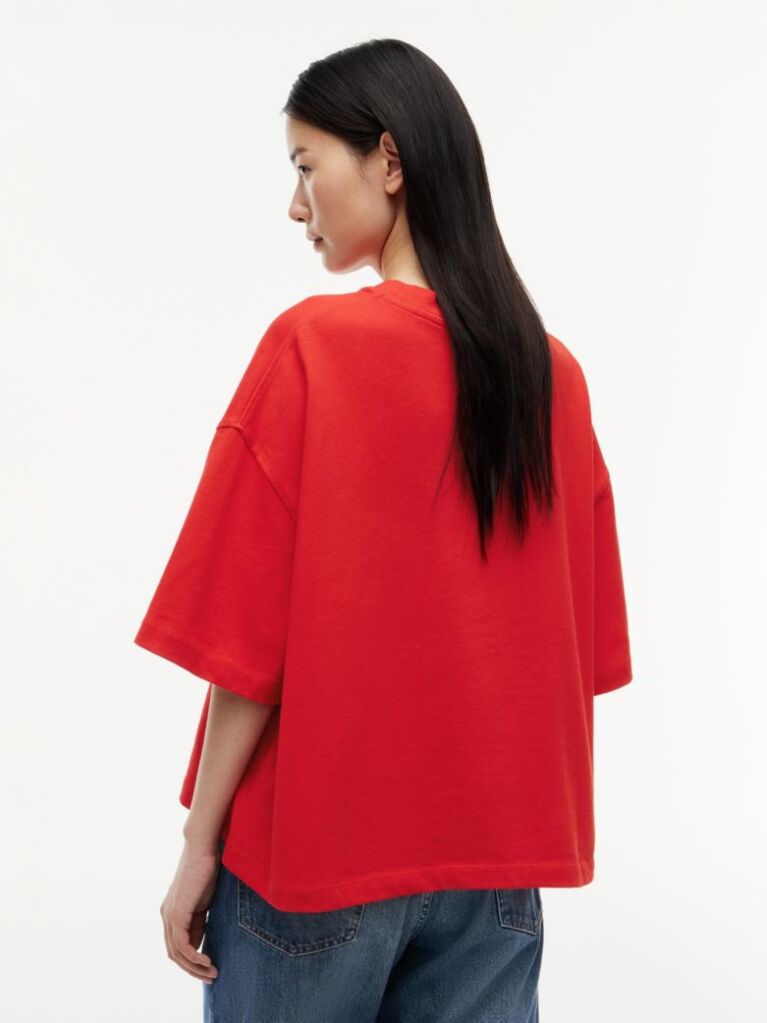 Rosu Tricou Oversized Crest Cu Croiala Lejera  Femei