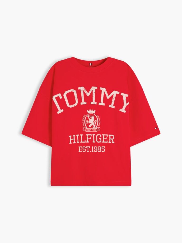 Rosu Tricou Oversized Crest Cu Croiala Lejera  Femei