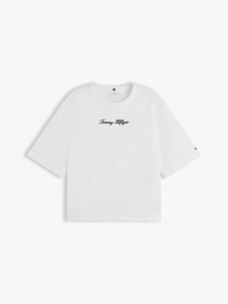 Alb Tricou Lejer Cu Guler Rotund Si Logo Brodat  Femei