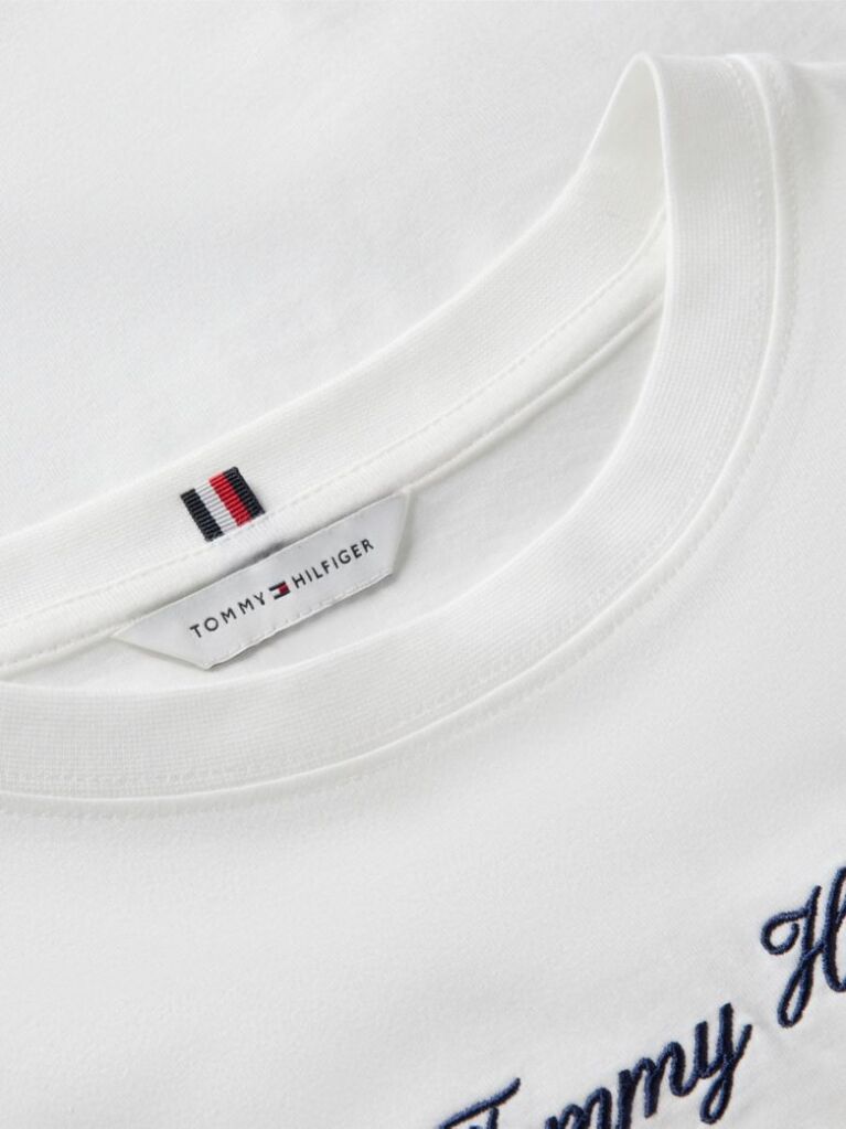 Alb Tricou Lejer Cu Guler Rotund Si Logo Brodat  Femei