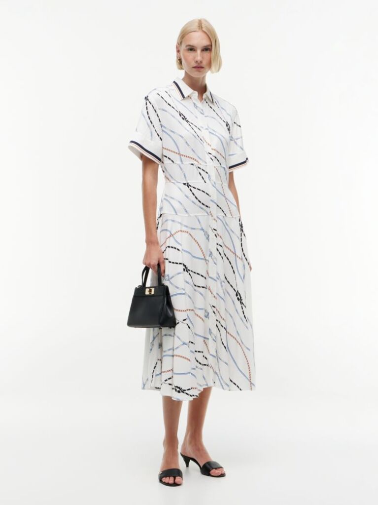 Multi Rope Print Twill Midi Shirt Dress  Women