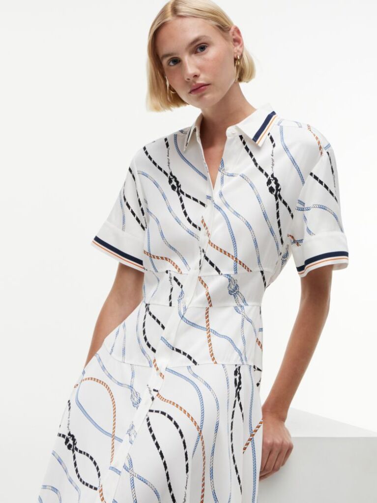 Multi Rope Print Twill Midi Shirt Dress  Women