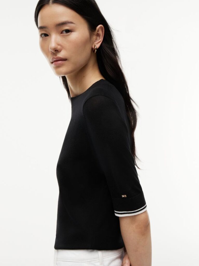 Black Tipped Short Sleeve Jumper With Silk  Women