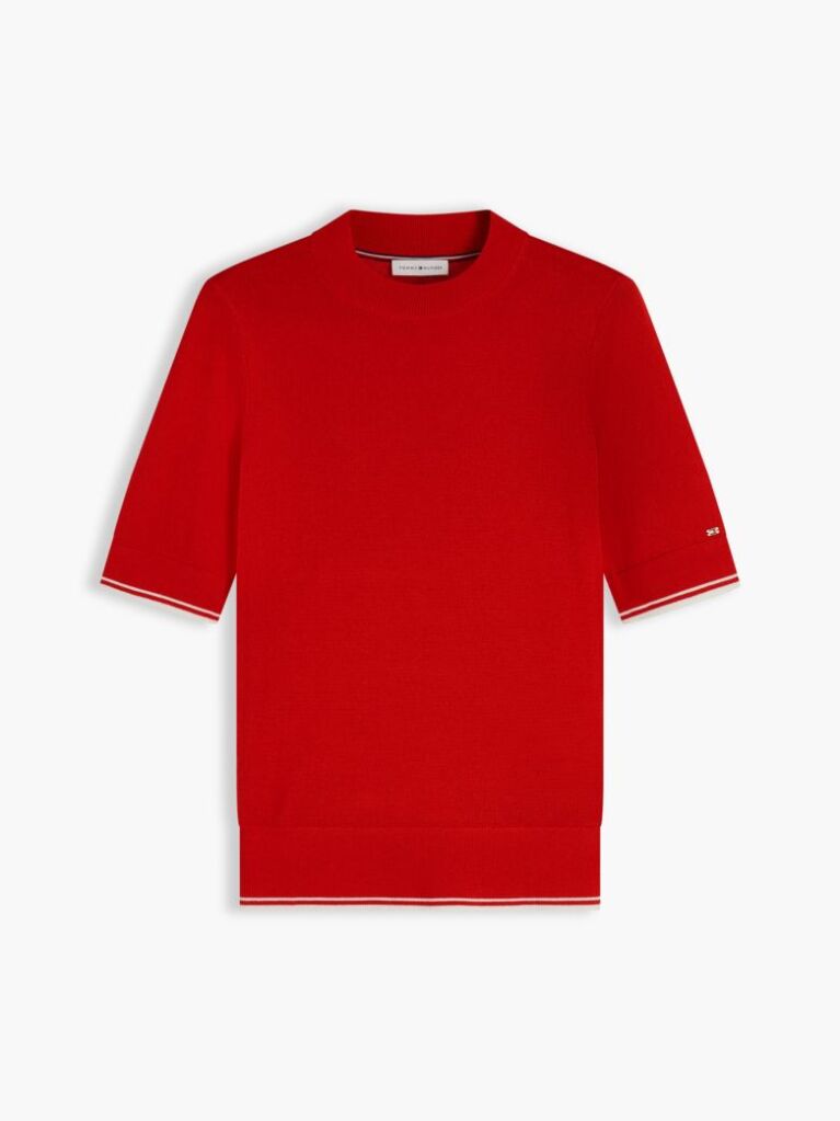 Red Tipped Short Sleeve Jumper With Silk  Women