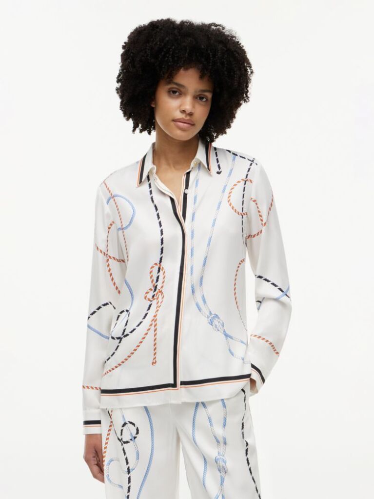 Multi Regular Fit Rope Print Gold-Tone Button Shirt  Women
