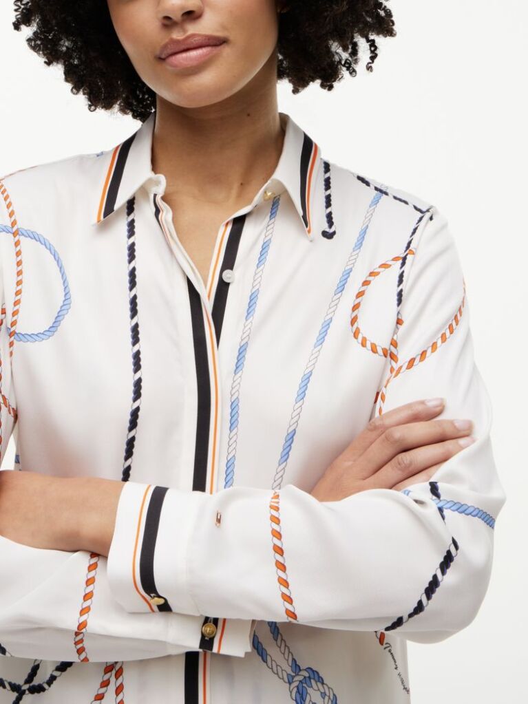 Multi Regular Fit Rope Print Gold-Tone Button Shirt  Women