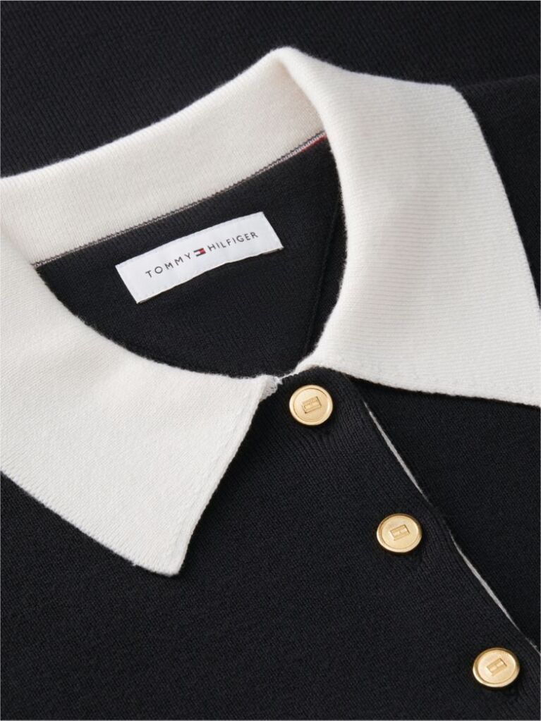Negru Pulover Polo Premium Tricotat Cu Nasturi Aurii  Femei