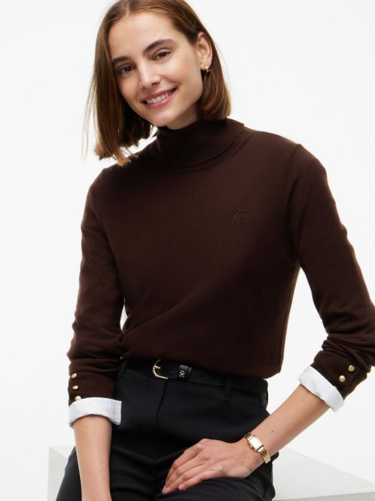 Maro Pulover Cu Guler Inalt Din Lana Pura Si Croiala Slim  Femei