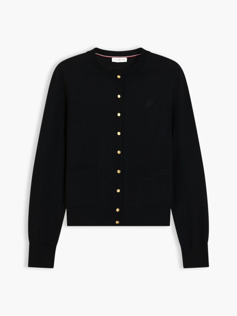 Negru Cardigan Din Lana Pura Cu Nasturi Aurii  Femei