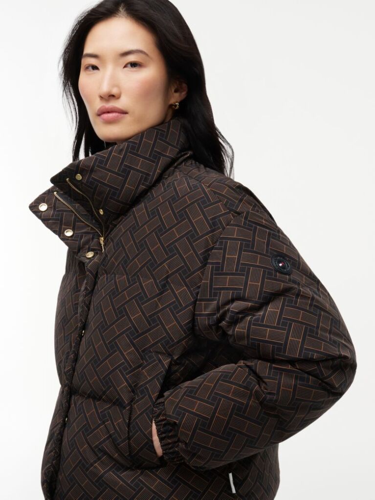 Blue Repeat Flag Relaxed Down Jacket  Women