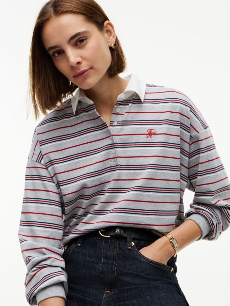 Multi Bluza De Trening Polo Cu Croiala Lejera Si Dungi  Femei
