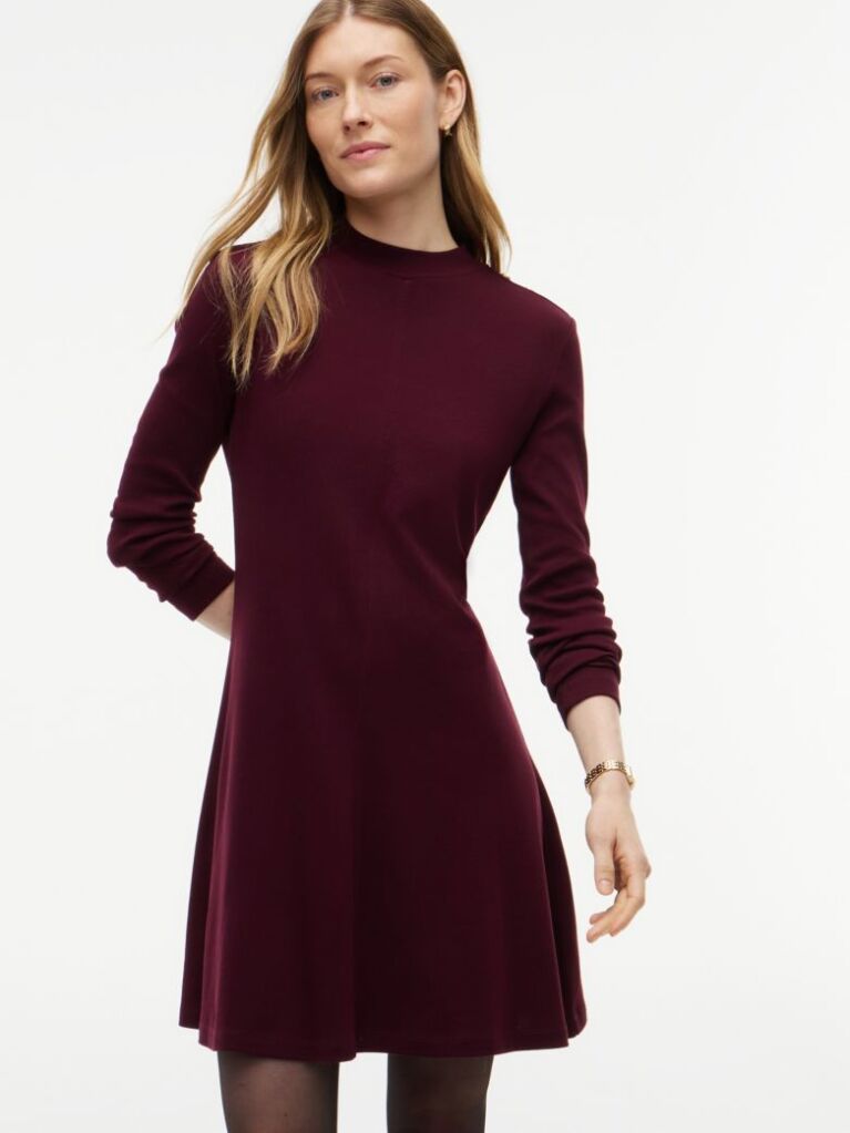 Rosu Rochie Midi Flare Cu Maneca Lunga Si Nasture Aurii  Femei