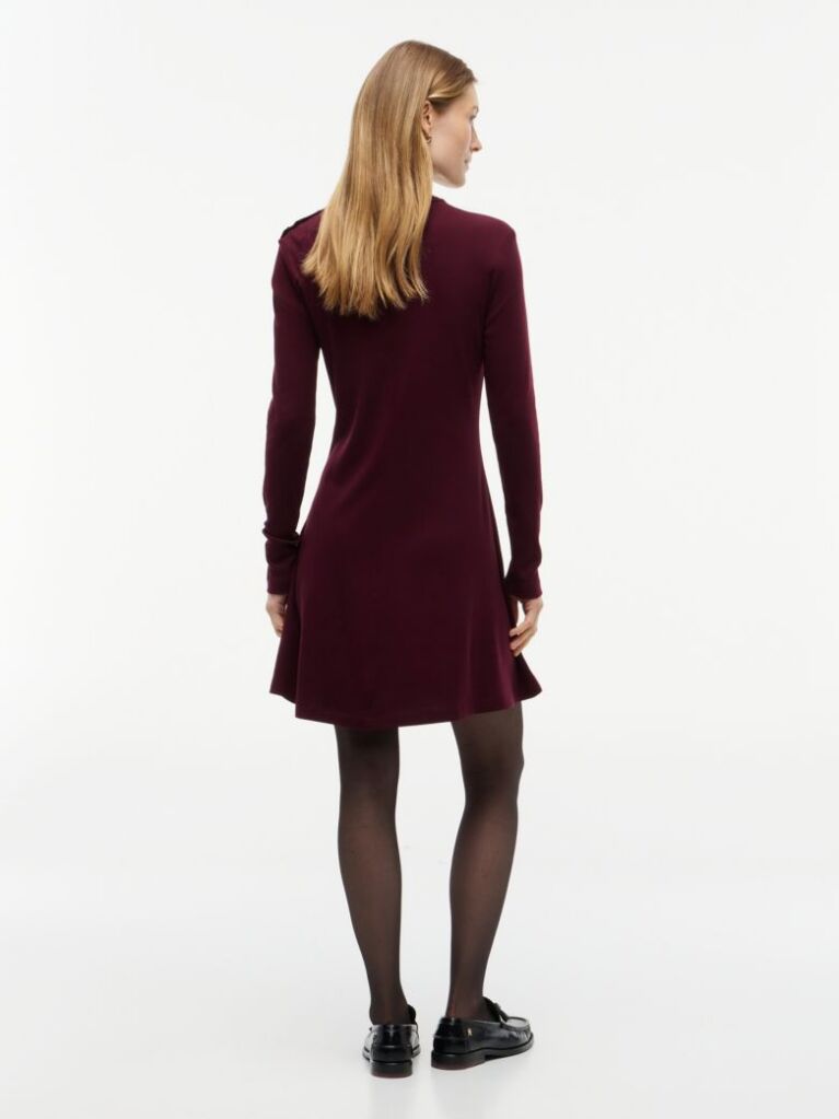 Rosu Rochie Midi Flare Cu Maneca Lunga Si Nasture Aurii  Femei