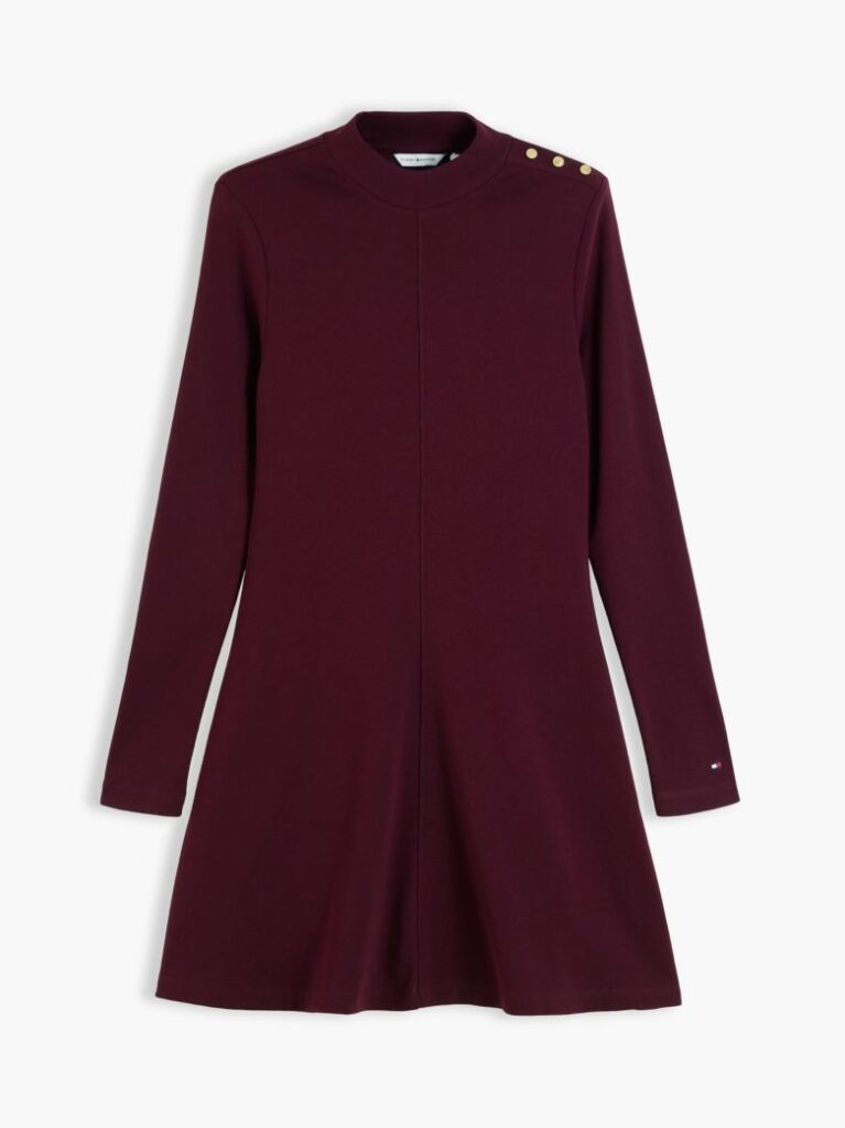 Rosu Rochie Midi Flare Cu Maneca Lunga Si Nasture Aurii  Femei