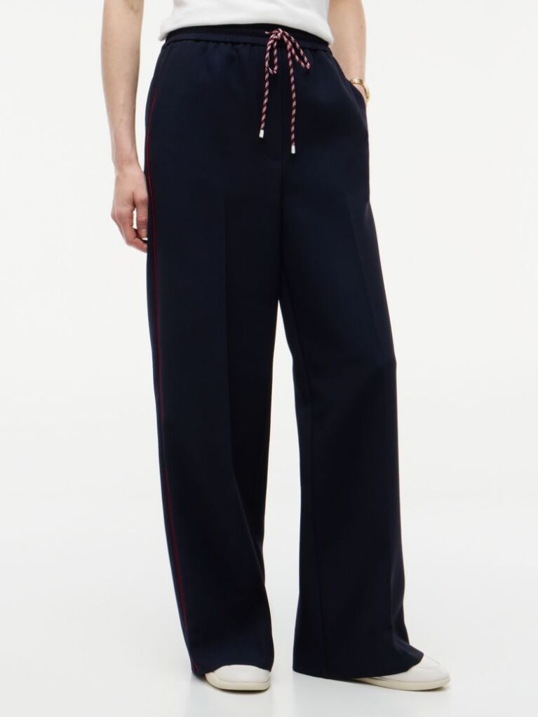 Blue Pantaloni Cu Dunga Global Cordon Si Croiala Larga  Femei