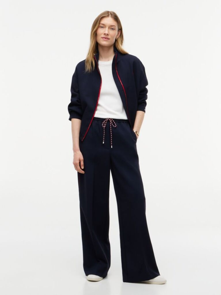 Blue Pantaloni Cu Dunga Global Cordon Si Croiala Larga  Femei