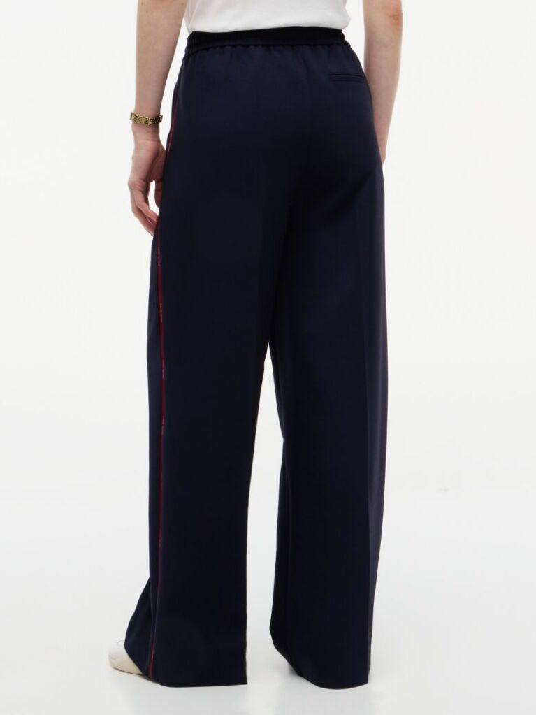 Blue Pantaloni Cu Dunga Global Cordon Si Croiala Larga  Femei