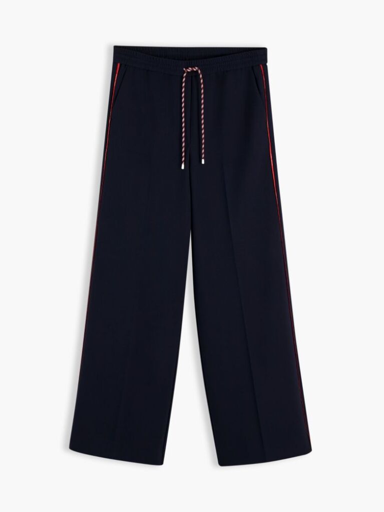 Blue Pantaloni Cu Dunga Global Cordon Si Croiala Larga  Femei